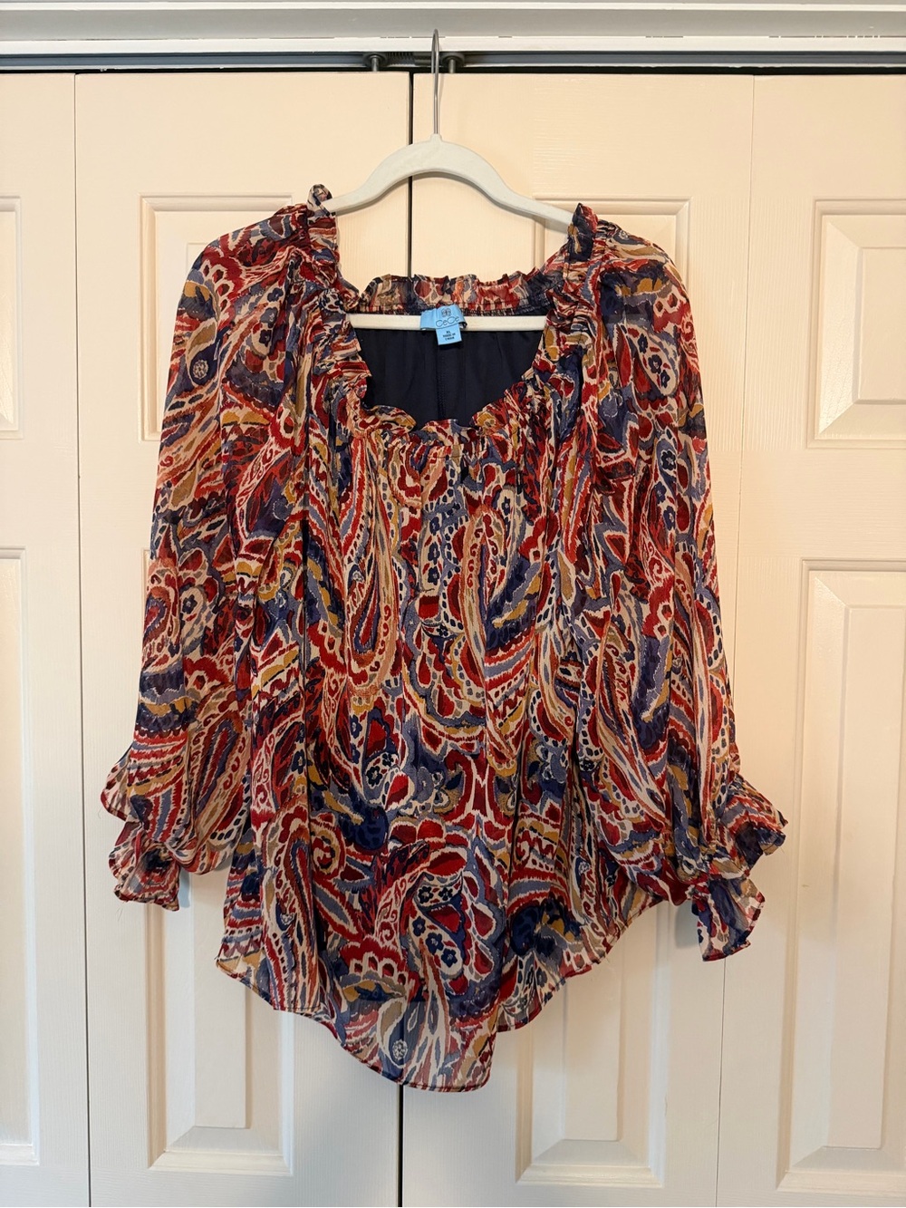 CeCe Red Multi Paisley Peasant Blouse